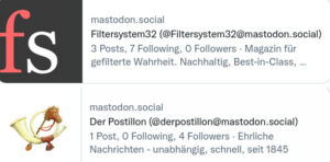 Screenshot der Followerzahl Filtersystem32 vs. Postillon. Wir haben 0. Der Postillon 4